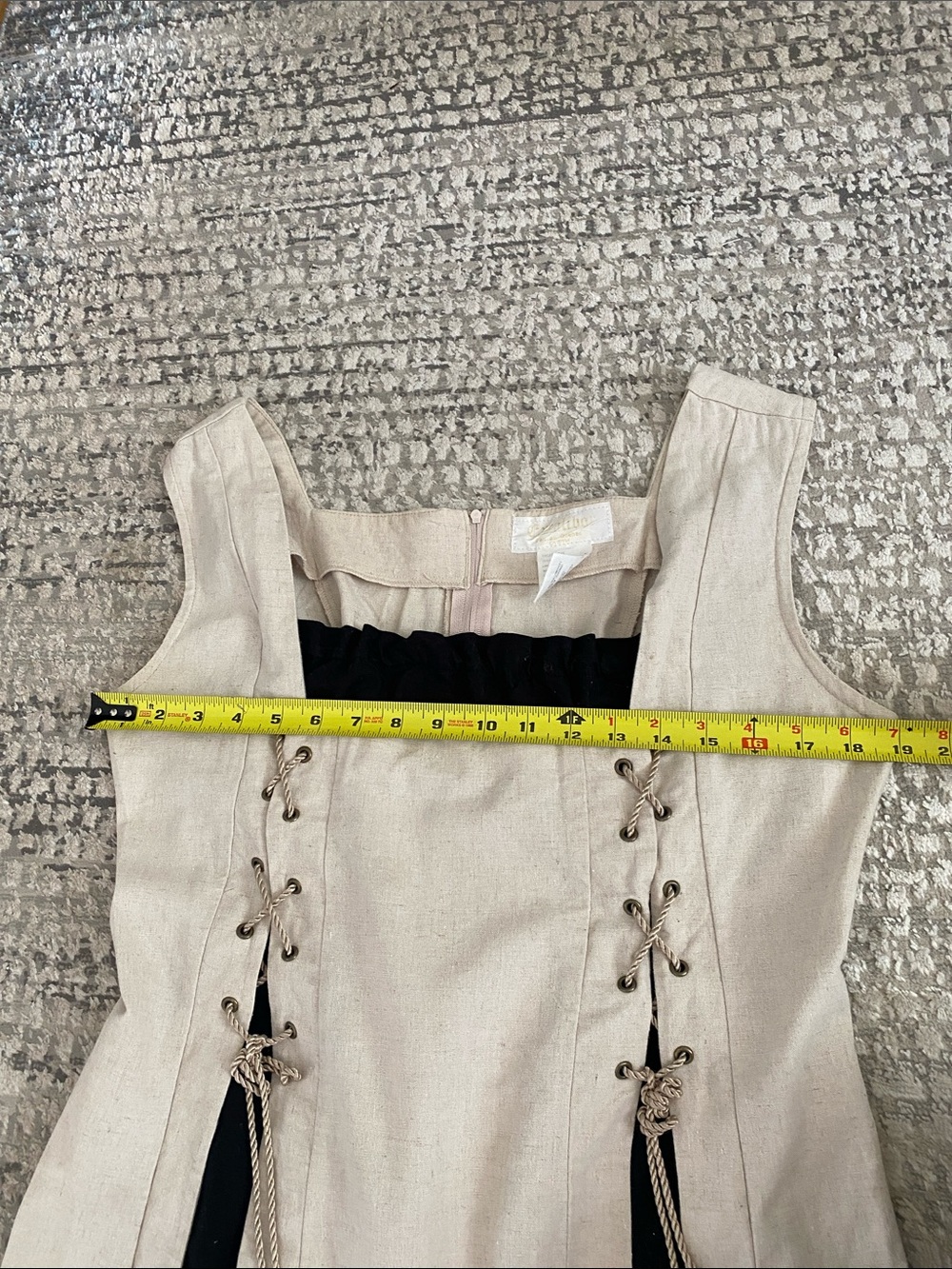 EXCALIBOR LInen Beige Maxi Dress w Black Insert & Lace-Up Panels Size X large - Picture 12 of 16